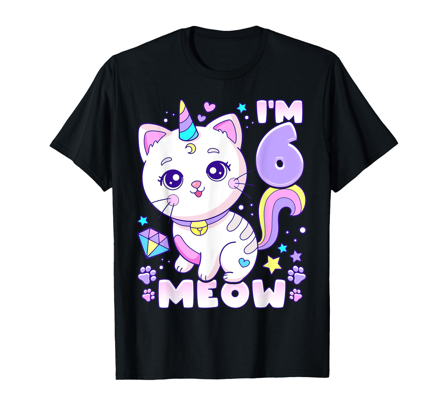 Birthday girl 6 years old, cat, unicorn, 6th birthday T-Shirt