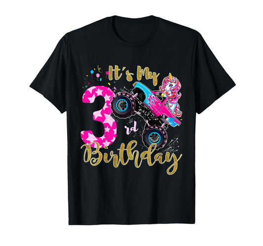 Kids Monster Truck Unicorn T Shirt Girls 3rd Birthday Daughter T-Shirt