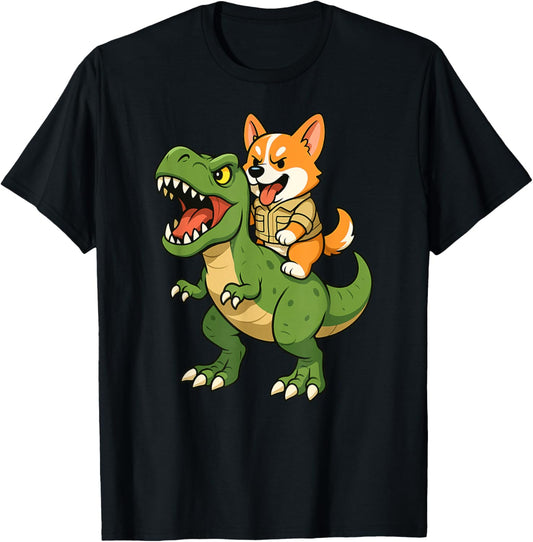 Funny Corgi Dog Trex Animal Lover Zoo Dinosaur Mom Dad Kids T-Shirt