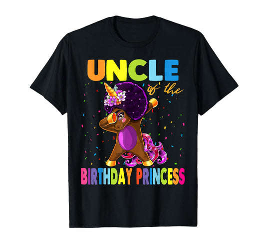 Dabbing Unicorn Afro Uncle of the Birthday Princess T-Shirt