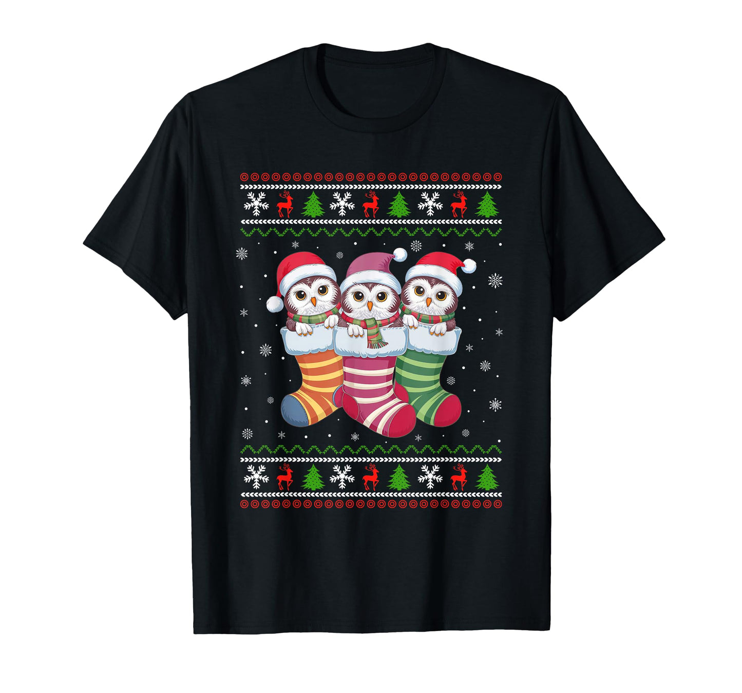 Ugly Xmas Sweater Snowy Owl In Christmas Socks T-Shirt