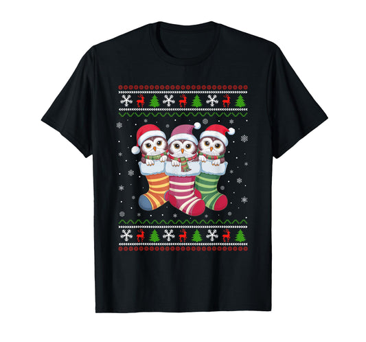Ugly Xmas Sweater Snowy Owl In Christmas Socks T-Shirt