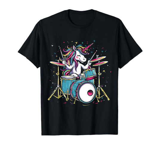 Funny Unicorn Playing Drums Drummer Musician Band Drumming T-Shirt