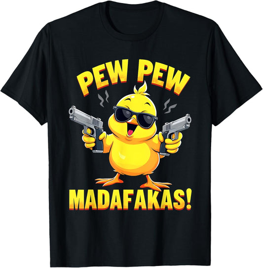 Retro With Gun Pew Madafakas Pew Funny Meme Duck T-Shirt