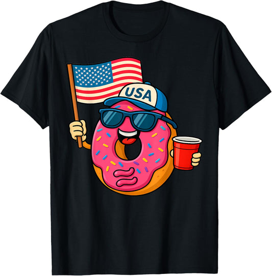 Donut Kindness American Flag 4th of July Party Usa T-shirt
