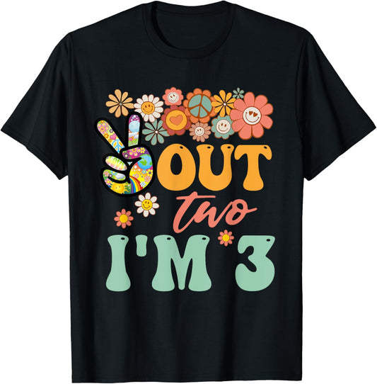 Peace Out Two I'm 3 Groovy 3rd Happy Birthday Boy Girl T-Shirt