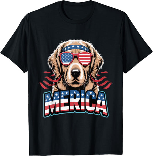 Golden Retriever Merica Dog Patriotic 4th Of July T-Shirt