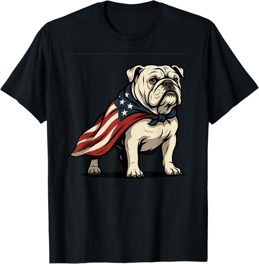 Patriotic Bulldog 4th of July Funny Dog Lover American Flag T-Shirt