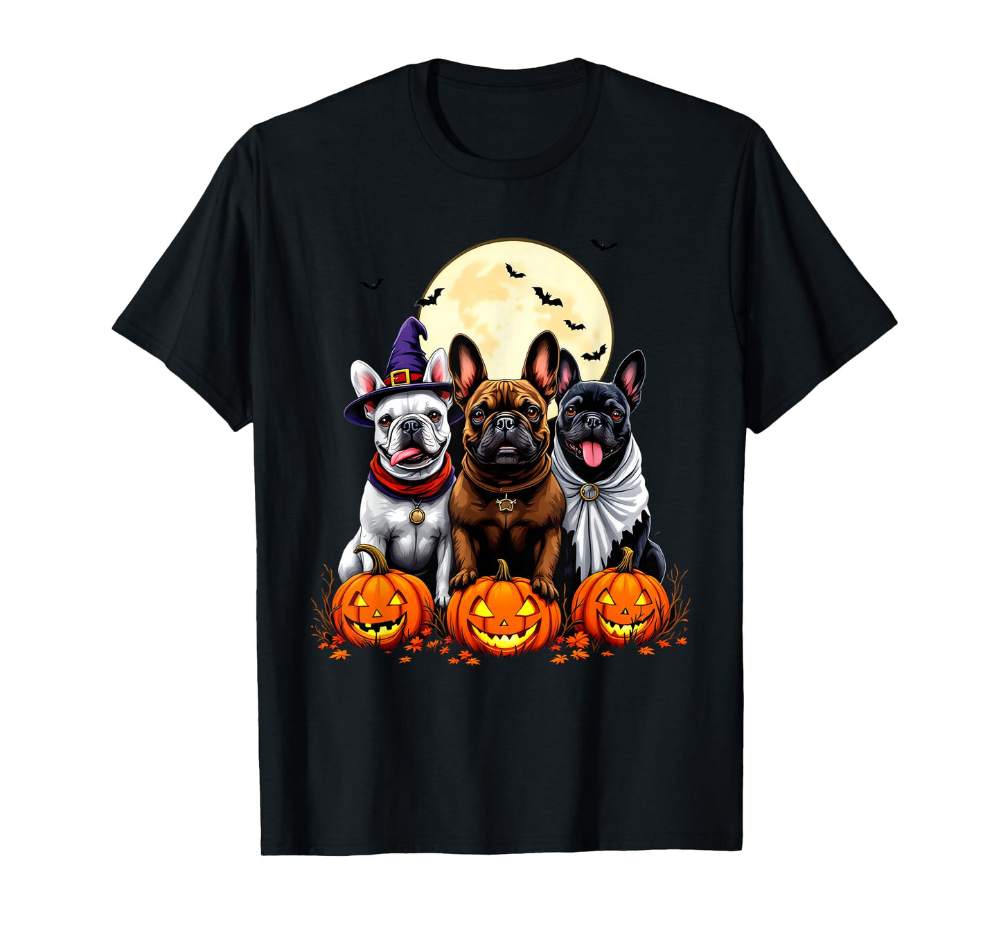Funny French Bulldog Halloween Dogs Witch Ghost Costume T-Shirt