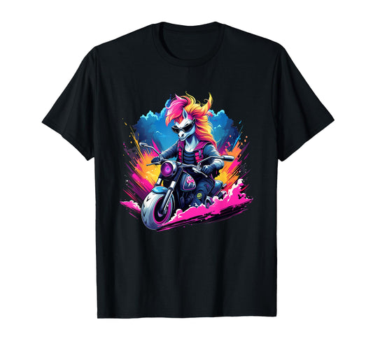 Biker Unicorn Riding Motorcycle T-Shirt