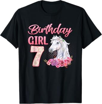 Horse Lovers 7th Birthday Girl Cute 7 Year Old T-Shirt