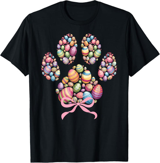 Funny Dog Paw Print Easter Eggs Happy Easter Day Boys Girls T-Shirt