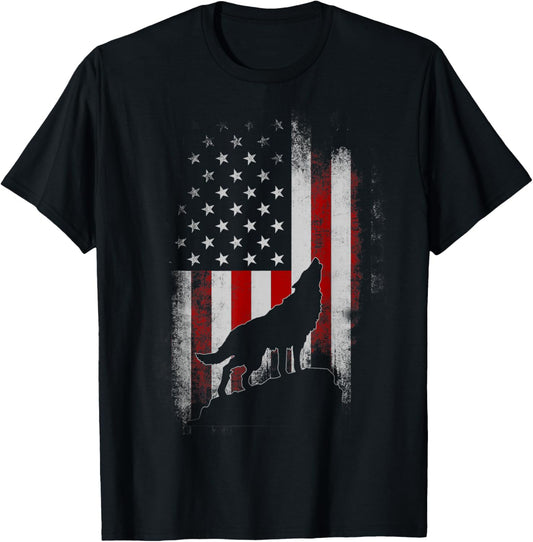 Wolf 4th of July American Flag Howling Wolves Patriotic Mens T-Shirt