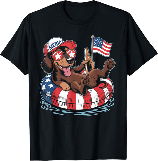 Dachshund Dog Beer 4th Of July American Flag Patriotic Relax T-Shirt