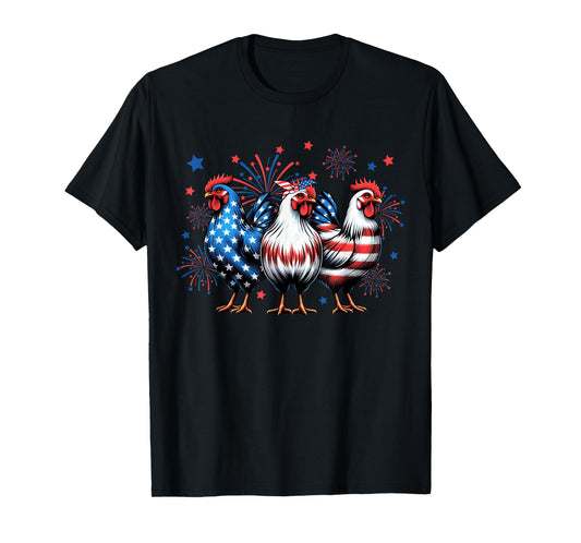Patriotic Firework Red White Blue Chicken USA Flag July 4th T-Shirt