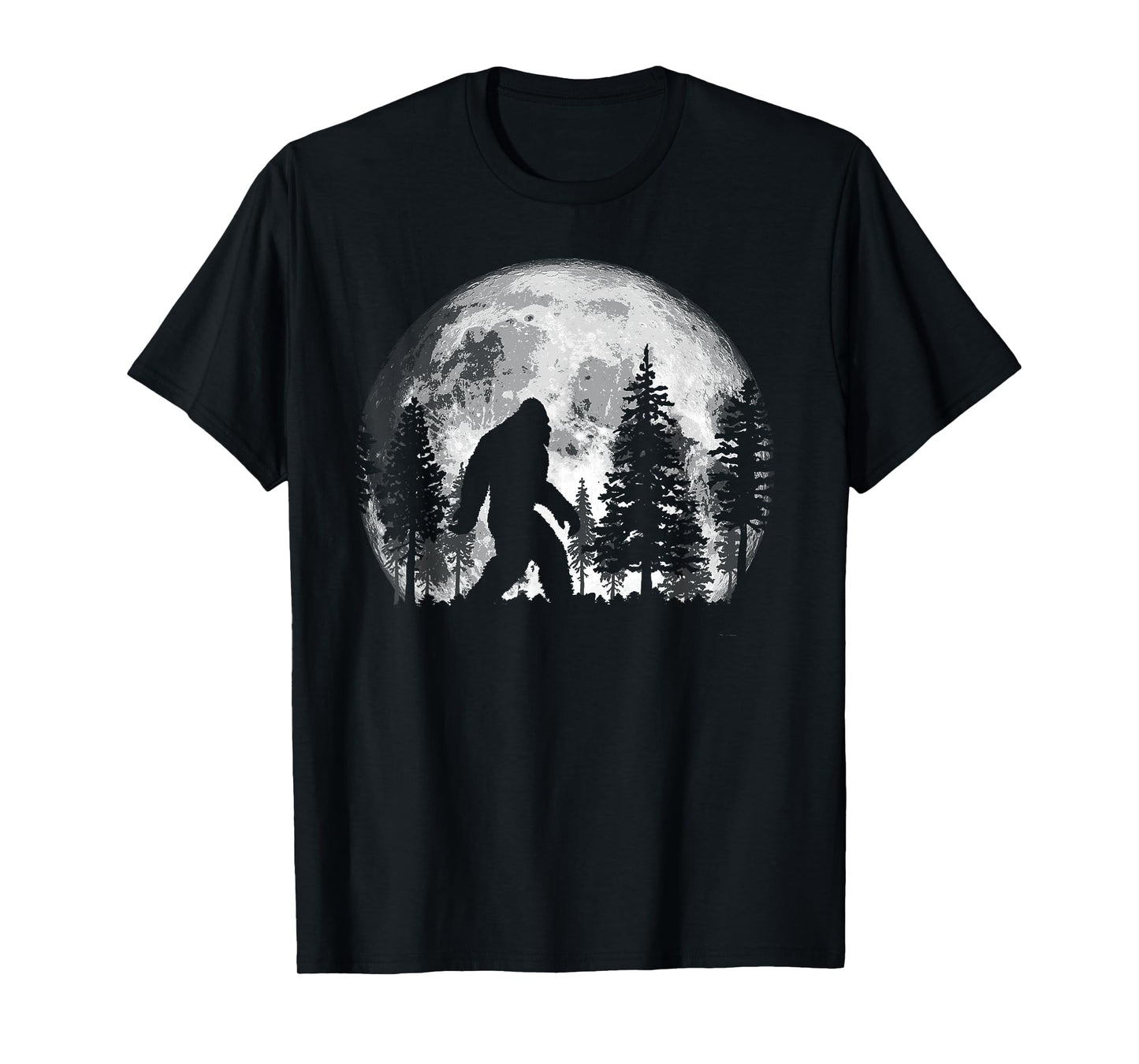Bigfoot in the Forest Hiding at Night Full Moon Trees Nature T-Shirt