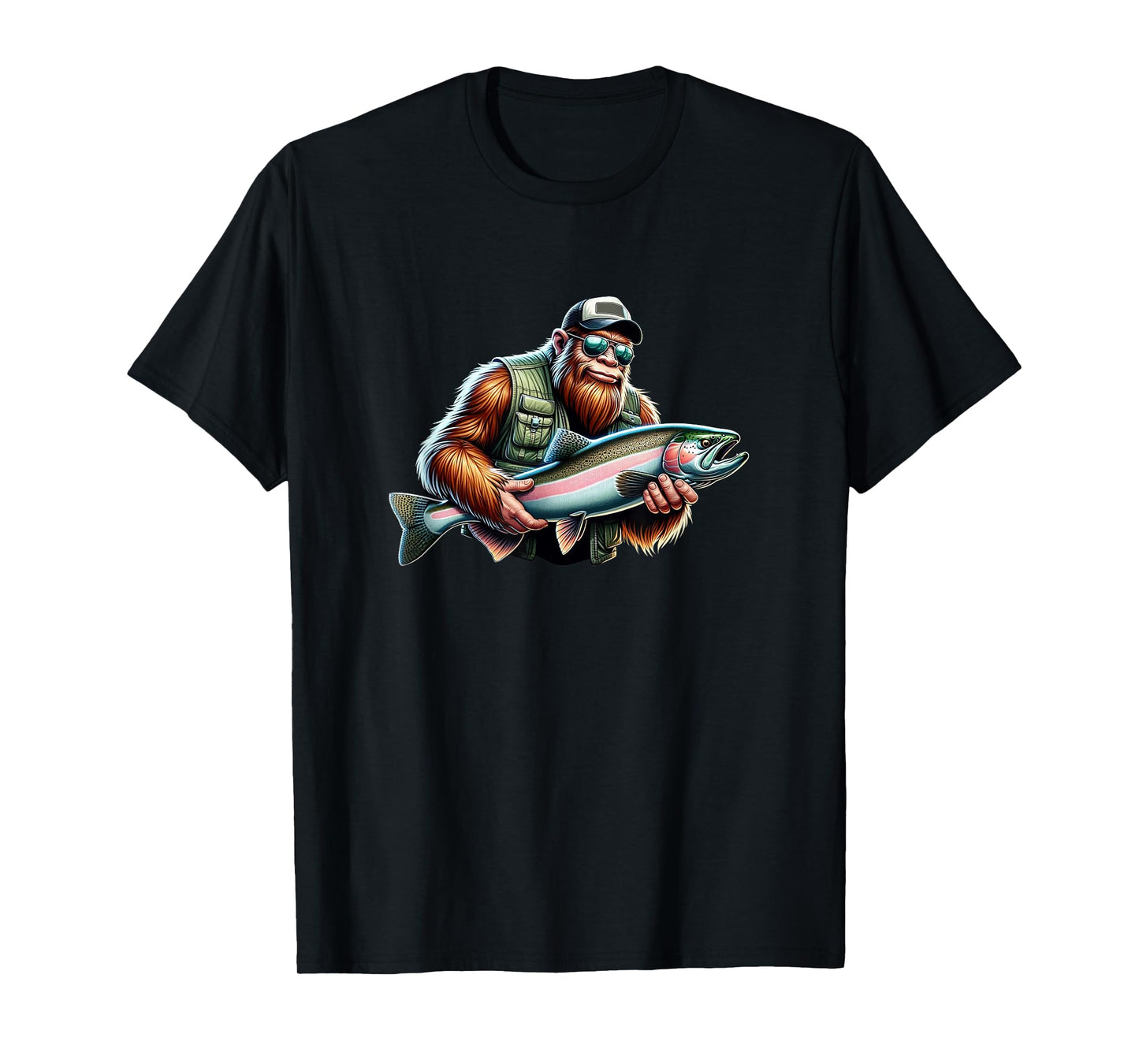 Bigfoot Fisherman - Fishing Steelhead - T-Shirt