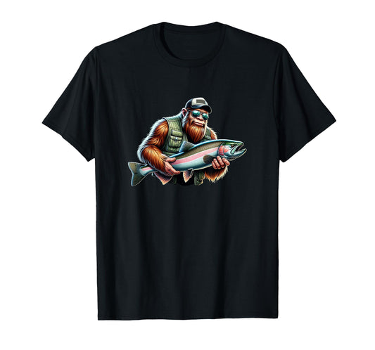 Bigfoot Fisherman - Fishing Steelhead - T-Shirt