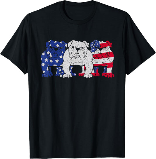 English Bulldog Dog American Flag Puppy Lover 4th of July T-Shirt