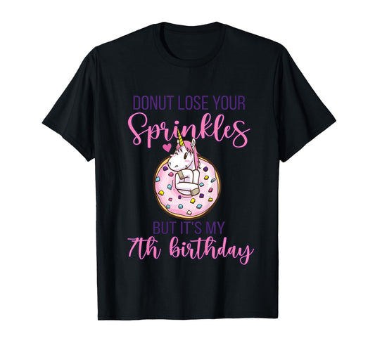 7th Donut Birthday Party Unicorn Seven Year Old Sweet Girl T-Shirt