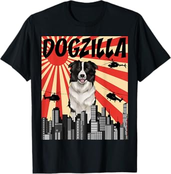 Funny Retro Japanese Dogzilla Border Collie T-Shirt