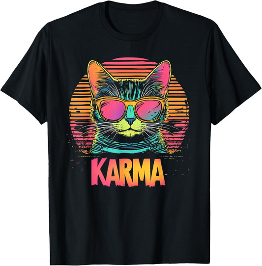 Vintage Cat Karma lovers For Teens Girls Women Men T-Shirt