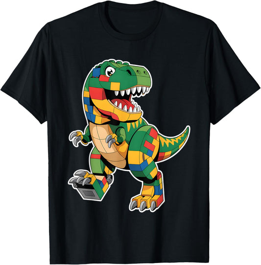 Dinosaur Building Block Builder Cute T Rex Graphic Boys Kids T-Shirt