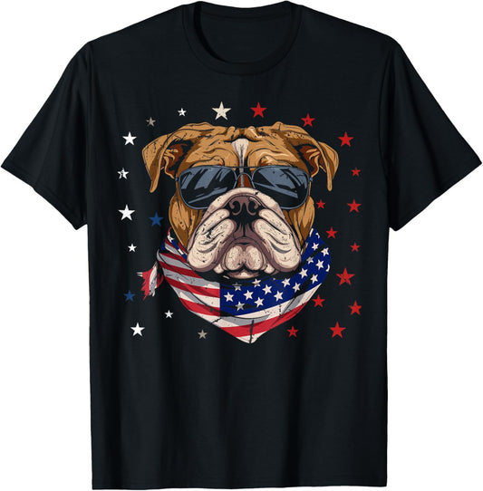 Patriotic American Bulldog USA Flag Dog 4th Of July T-Shirt