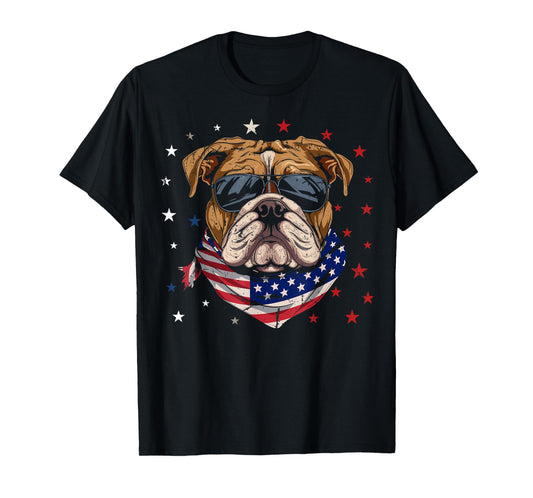 Patriotic American Bulldog USA Flag Dog 4th Of July Women Kids Men T-Shirt