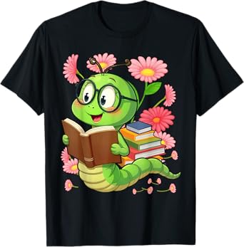 Book Worm Costume World Book Day Cute Kawaii Worm Reading T-Shirt