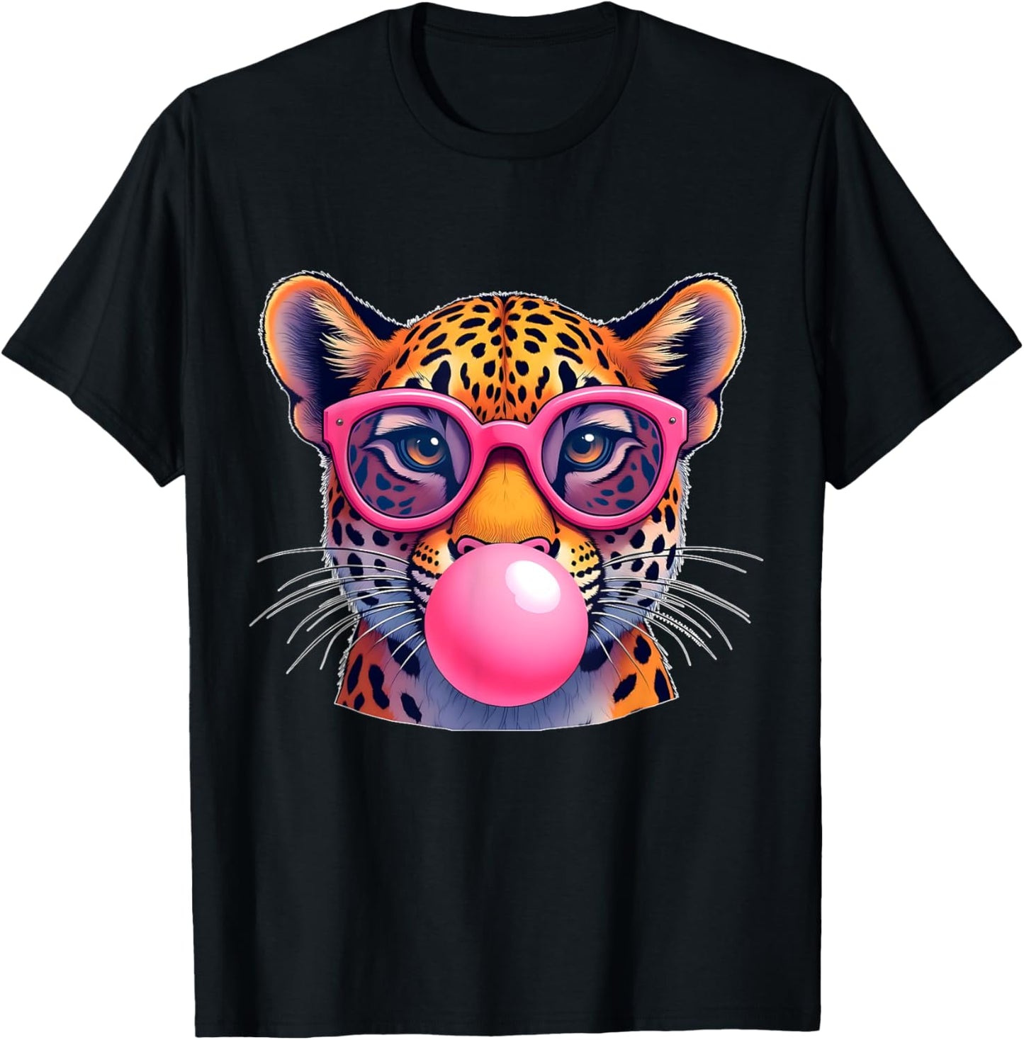 Leopard Cheetah Shirt Cute Jaguar Cat Sunglasses Bubble Gum T-Shirt