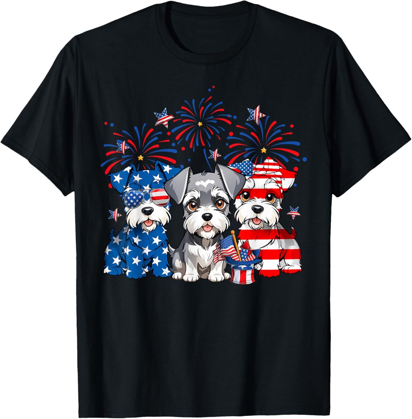 Red White Blue Schnauzer Dog Lovers USA Flag 4th Of July T-Shirt