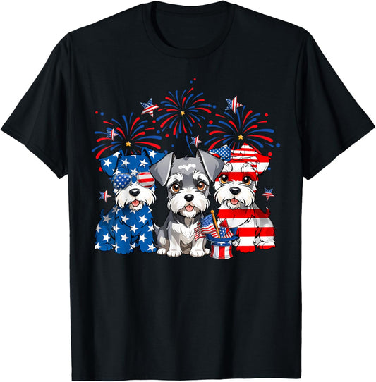 Red White Blue Schnauzer Dog Lovers USA Flag 4th Of July T-Shirt