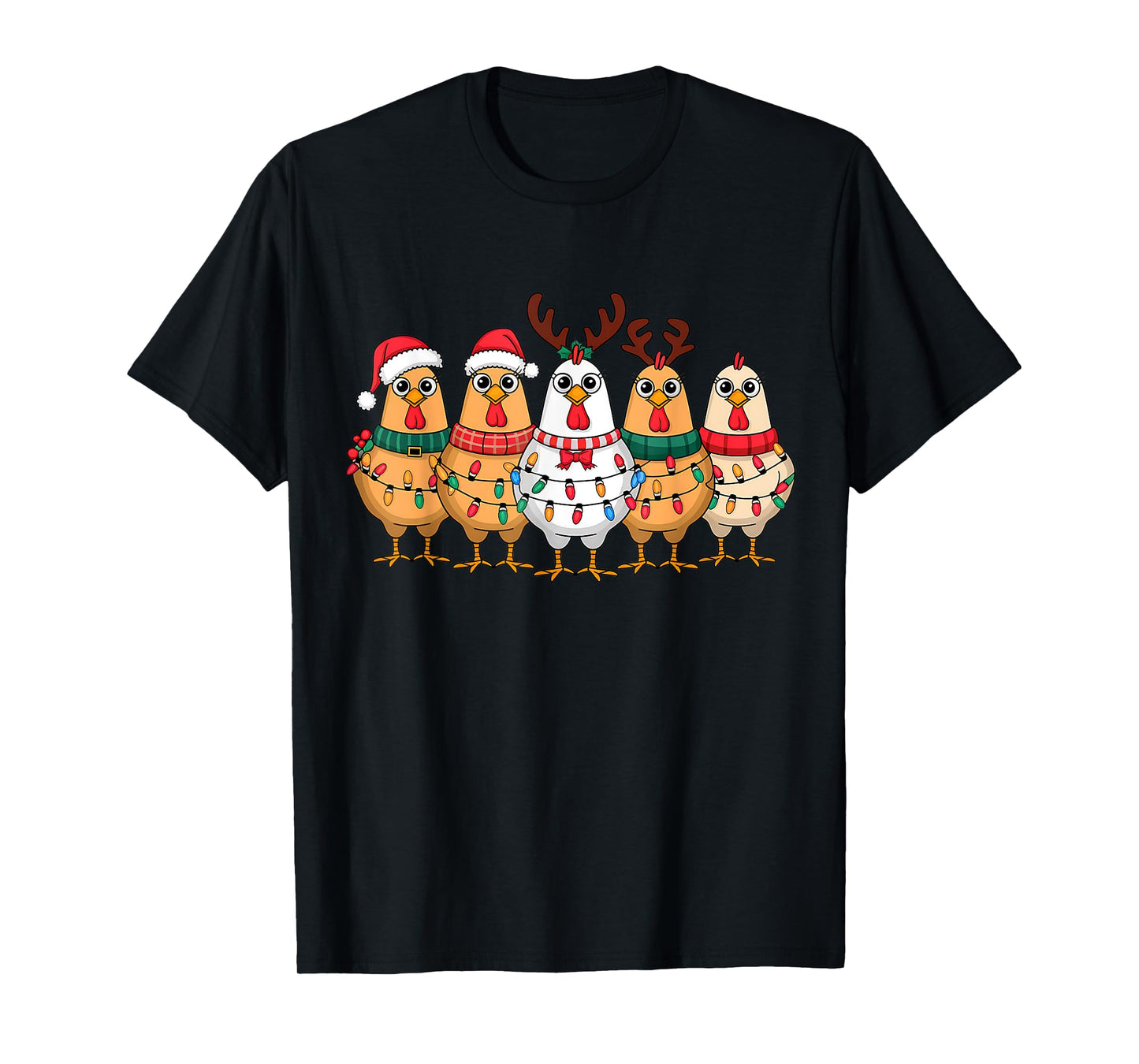 Funny Chicken Christmas Lights Farm Animal Cute Xmas Holiday T-Shirt