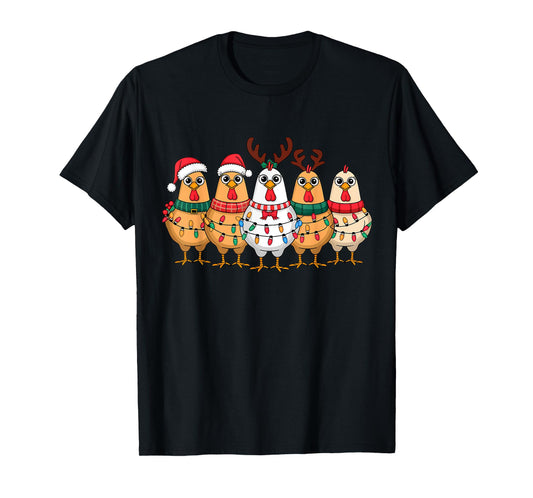 Funny Chicken Christmas Lights Farm Animal Cute Xmas Holiday T-Shirt