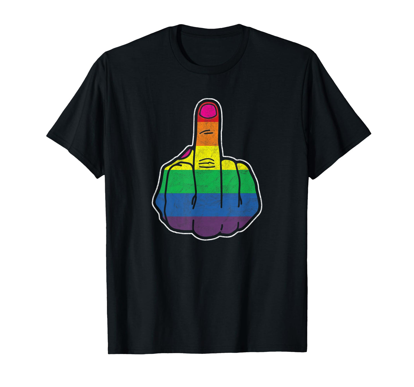Rainbow Middle Finger - gay pride flag LGBTQ retro equality T-Shirt