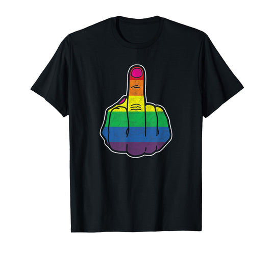 Rainbow Middle Finger - gay pride flag LGBTQ retro equality T-Shirt