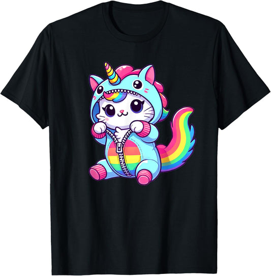Cat Dressed as Unicorn Funny Cat Lover Women Girls T-Shirt