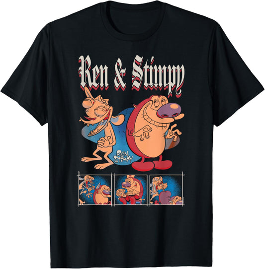 Ren and Stimpy Old English Retro Characters Funny Cartoon T-Shirt