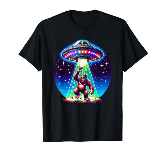 Bigfoot Sasquatch Abduction Alien Invasion UFO Spaceship T-Shirt