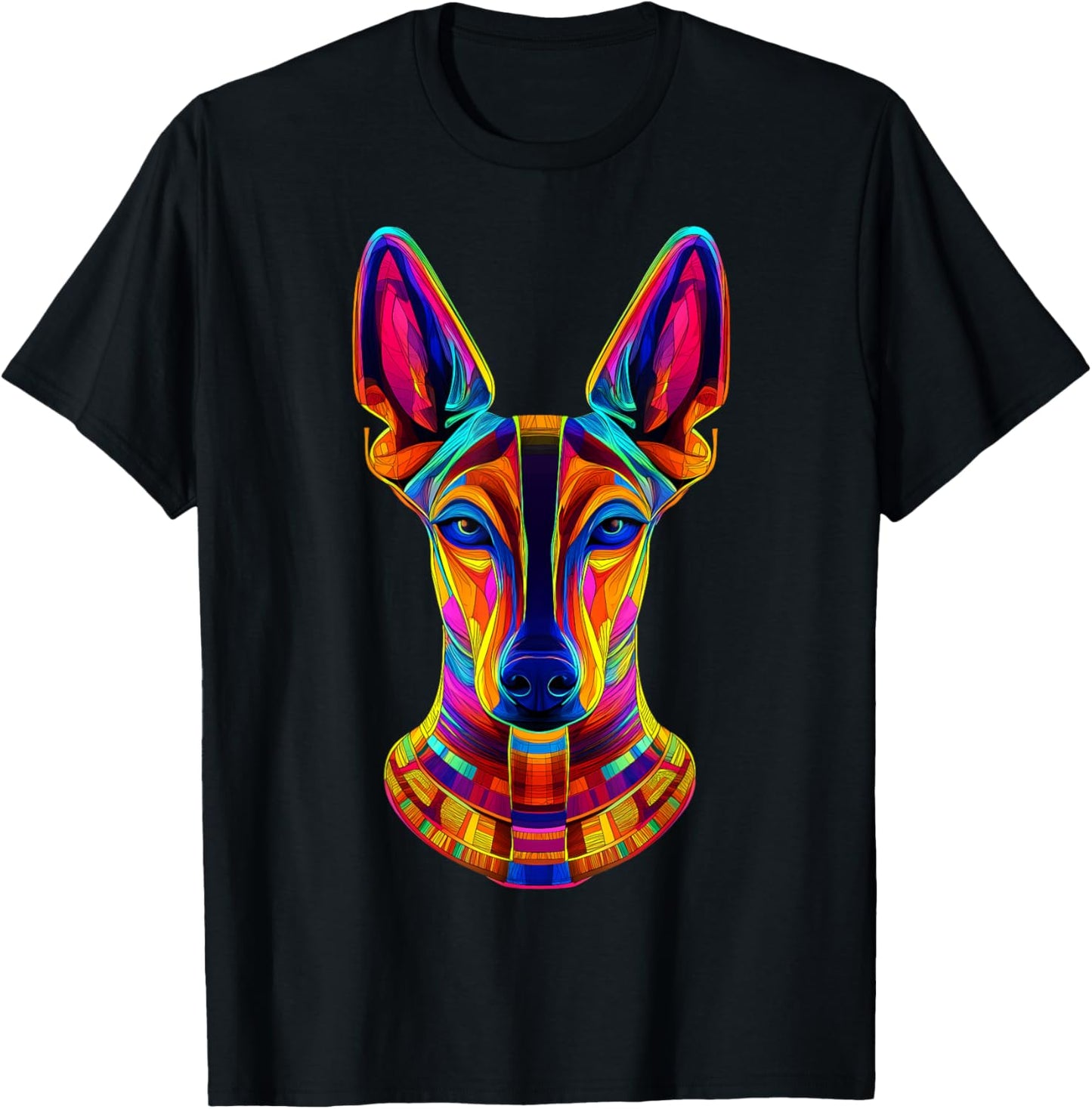 Colorful Pharaoh Hound Face Egyptian Dog Lover Black T-Shirt