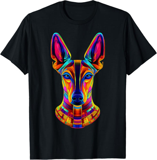 Colorful Pharaoh Hound Face Egyptian Dog Lover Black T-Shirt