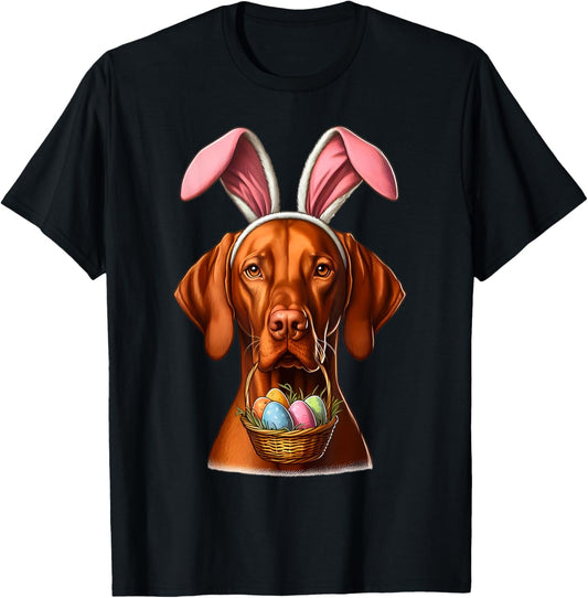Cute Bunny Ear Vizsla Dog Easter Eggs Owner Lover Mom Dad T-Shirt