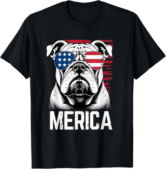 Patriotic Bulldog Retriever Dog Merica US Flag 4Th Of July T-Shirt