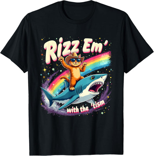Rizz Em' With the 'Tism Humor Cat Shark Autism Awareness T-Shirt