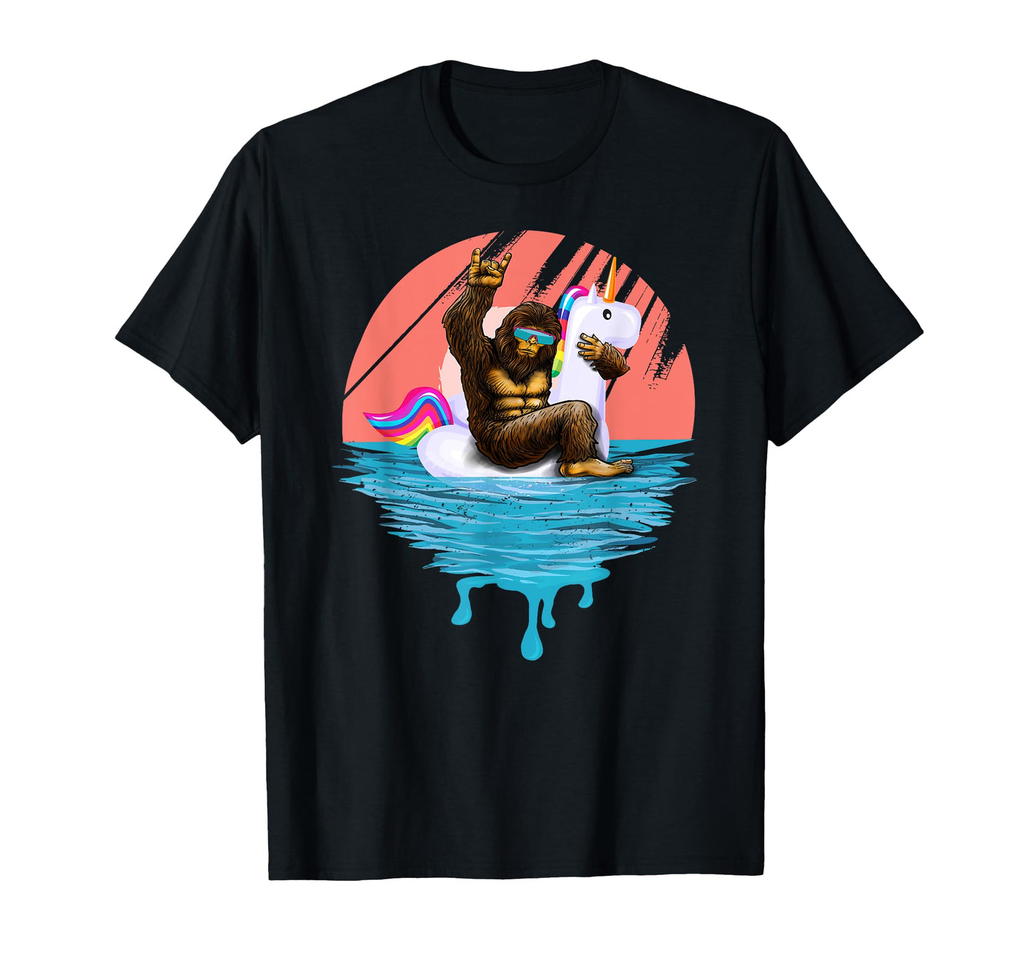 Sasquatch Riding Unicorn Floaty Pool Party Outfit Bigfoot T-Shirt
