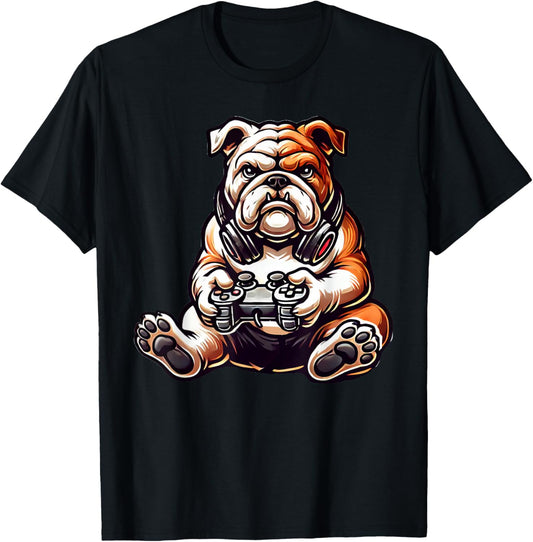 English Bulldog Dog Funny Video Games Gamer T-Shirt