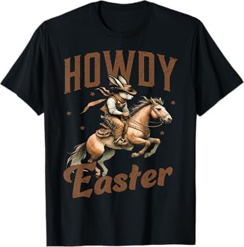 Retro Howdy Easter Rabbit Riding Horse Bunny Farmer Western T-Shirt