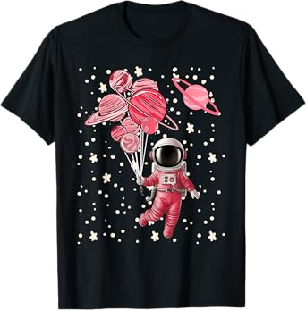 Girl Astronaut Balloon Planets Space Galaxy Girls Kids T-Shirt