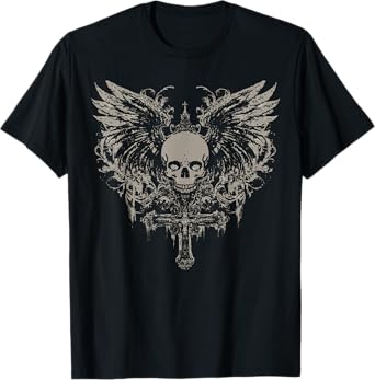 Skull Cross Y2K Goth Alt Grunge Gothic Emo Aesthetic Wings T-Shirt